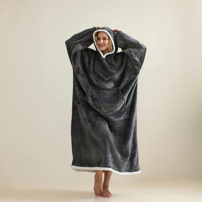 Wearable Blanket Sweatshirt Gifts for Women and Men, Warm and Cozy Giant Blanket Hoodie, Thick Flannel Blankets with Sleeves and Giant Pocket - Light Grey