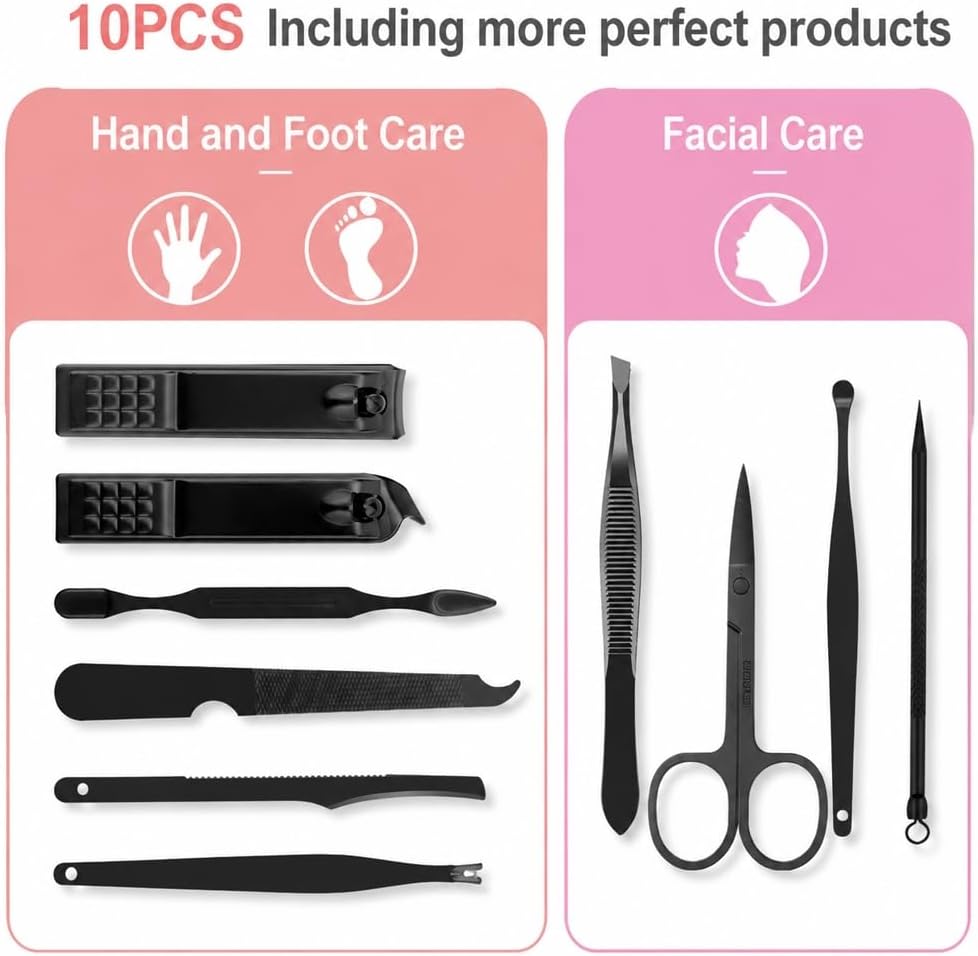 OKOMER Nail Clipper Set - Professional Manicure Set 10 PCS Stainless Steel Nail Kit with Travel Case, Nail Clippers Set Gift for Men Women