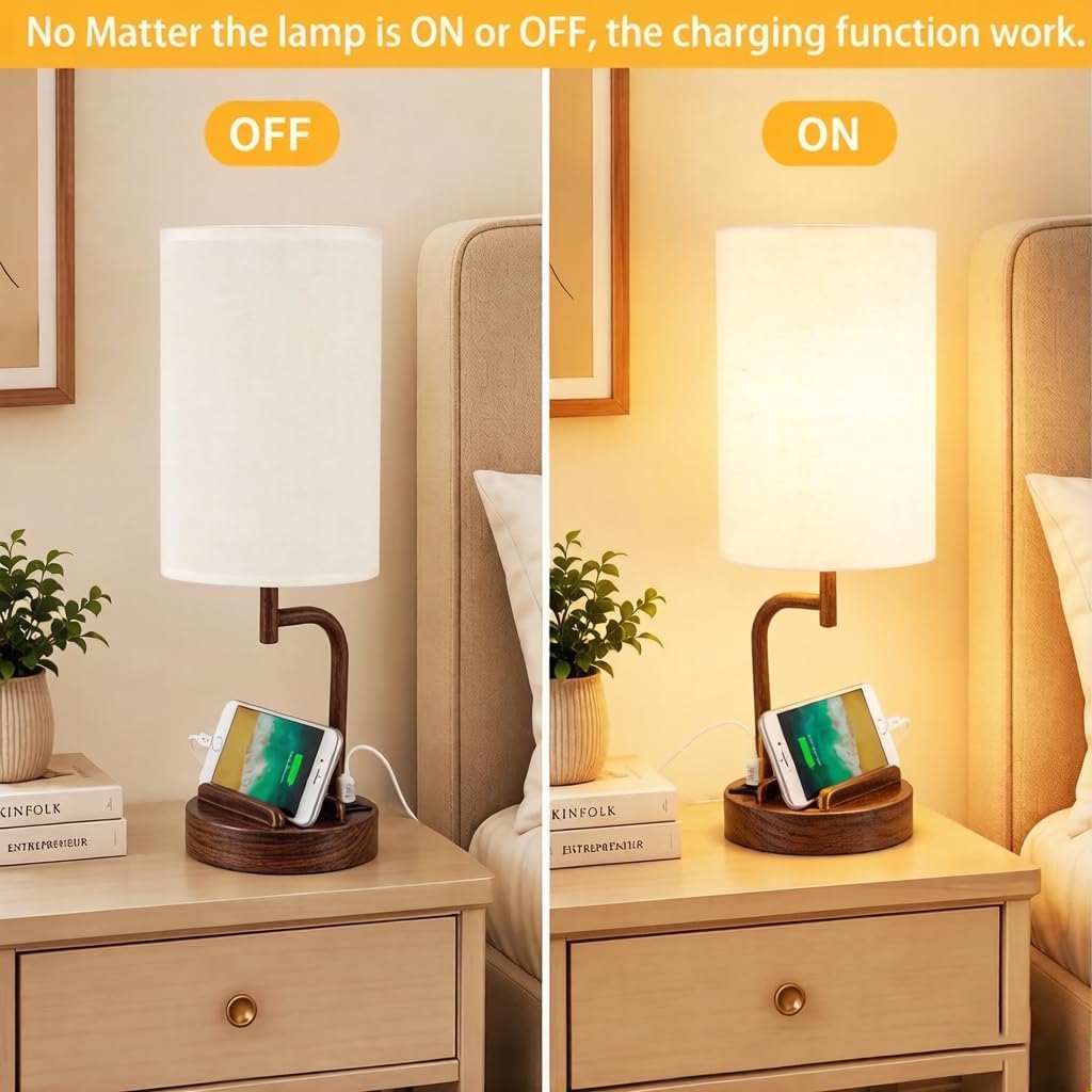 Dreamholder Touch Control USB Table Lamp with USB C/A & AC Outlet, 3-Way Dimmable Bedside Lamp, Modern Nightstand Lamps for Bedroom Living Room Guest Room Office, Bulb Included, Gold