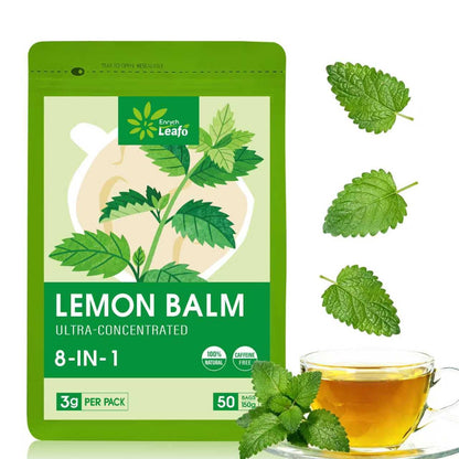 EnrychLeafo Lemon Balm Leaves Tea for Relaxation & Sleep Support, 8-in-1 Calming Herbal Blend with Chamomile & Passionflower, Caffeine Free, 50 Tea Bags