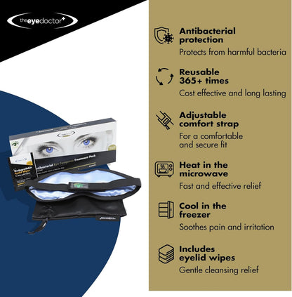The Eye Doctor Featuring Sterileyes - Antibacterial Hot Eye Compress for Dry Eye, Blepharitis and MGD with a Removable Cover. Cold Compress, Includes 6 Eyelid Wipes