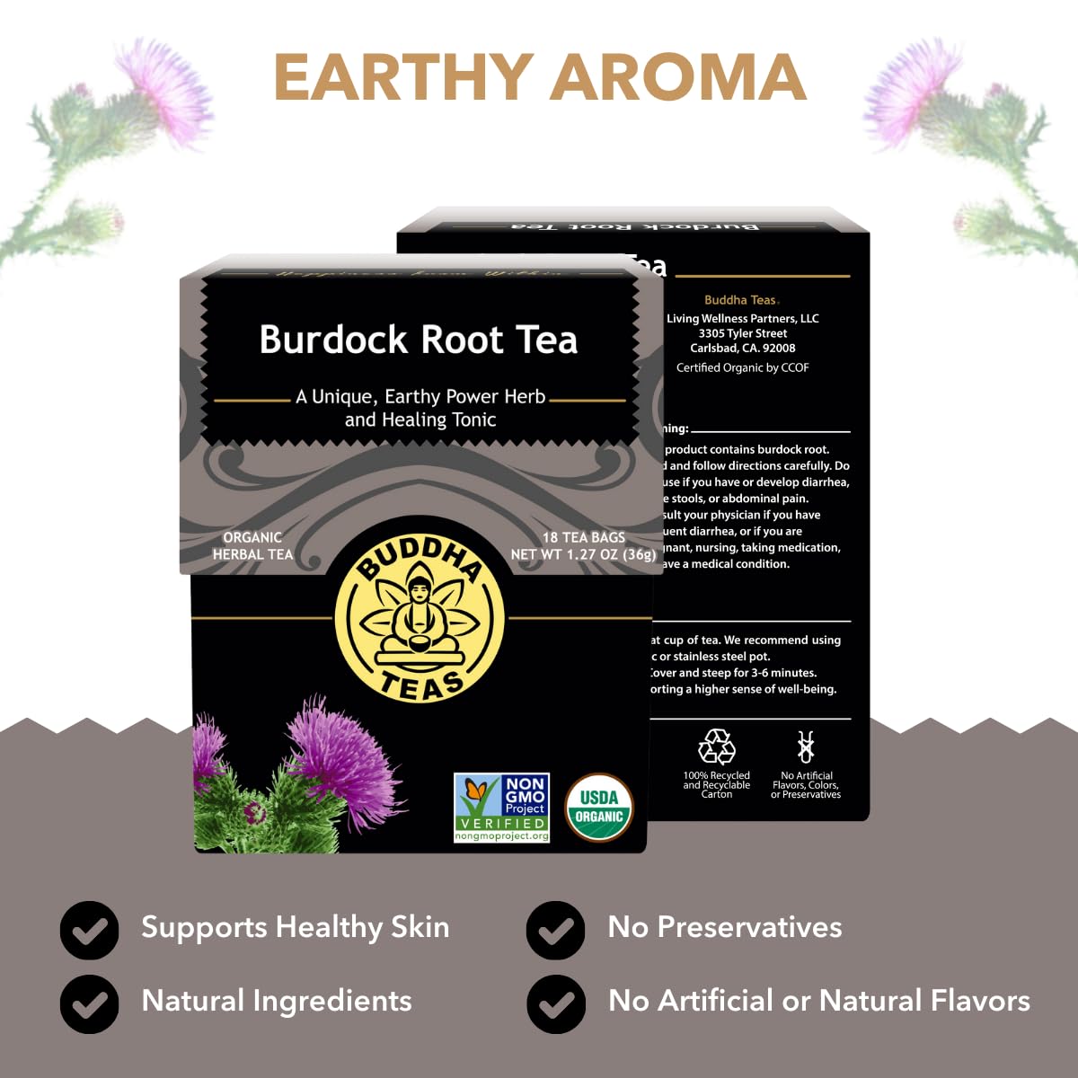 Buddha Teas Organic Burdock Root Tea - Herbal Tea, Caffeine Free