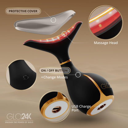 GLO24K LED Facial Massager for Face & Neck – Beauty Wand with LED Light, Vibration & Warm Massage – Cosmetic Skincare Tool