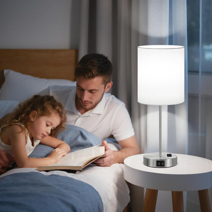 Blue Touch Lamps for Nightstand Set of 2 - Bedside Table Lamp for Bedroom with Dual USB Ports & AC Outlet, 3-Way Dimmable Lamps for Living Room Boys Room, Night Light with 5000K Daylight Bulbs