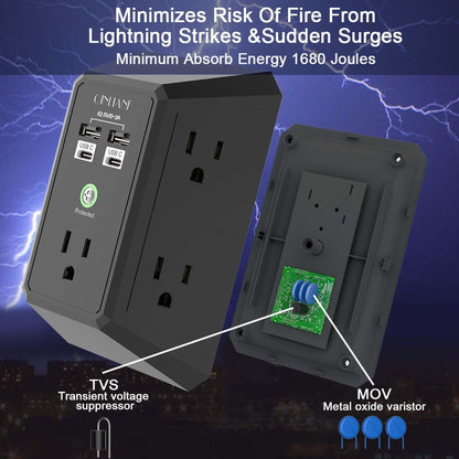 Wall Charger, Surge Protector, QINLIANF 5 Outlet Extender with 4 USB Ports