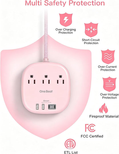 Travel Essentials, 22.5W/4.5A Flat Plug Power Strip, 6 Ft Extension Cord