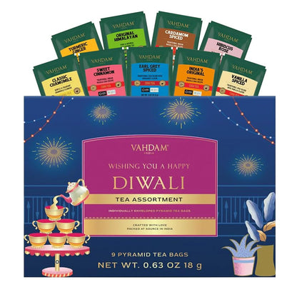 VAHDAM LIMITED EDITION - Happy Diwali Gift Set (9 Unique Pyramid Teabags)