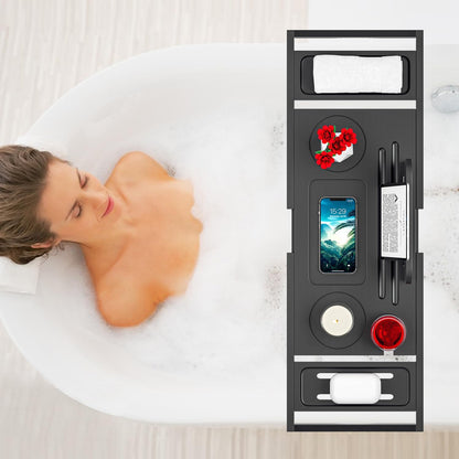Bathtub Tray Caddy - Bath Tray - Bath Tub Tray Caddy - Bamboo Bath Table Tray for Tub - Expandable Size, Fits Most Tubs
