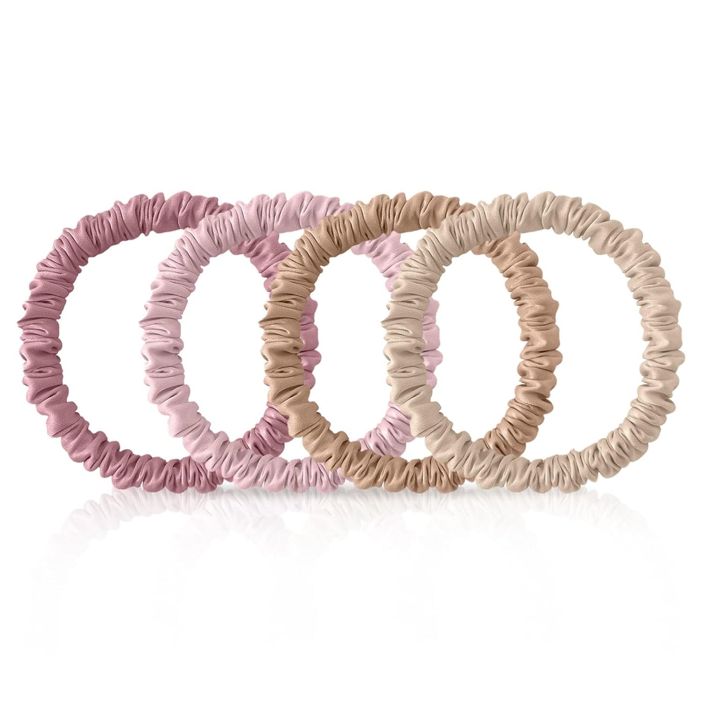 4Pcs Mulberry Silk Scrunchies Set, Silk Hair Ties Elastic for Women, Skinny Scrunchies Reduces Breakage for All Hair Types