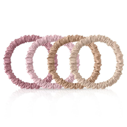 4Pcs Mulberry Silk Scrunchies Set, Silk Hair Ties Elastic for Women, Skinny Scrunchies Reduces Breakage for All Hair Types