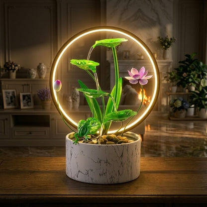 11‘’ H Pink Tabletop Water Fountain, Zen Desktop Waterfall, Indoor Lotus Desktop Decorative Fountain, Home Bathroom Bedroom Decor.