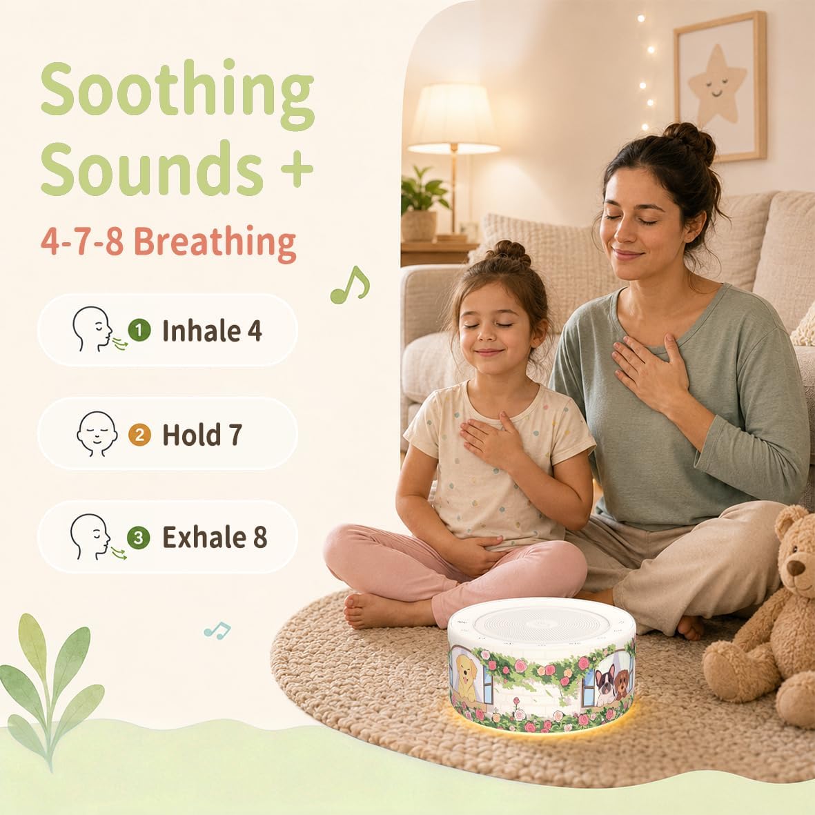 Kipcush White Noise Machine for Baby & Adults, 30 Soothing Sounds, Soft Non-Glare Nursery Lamp, 8 Color Night Lights, Memory Function (Angel V1 White, Standard)