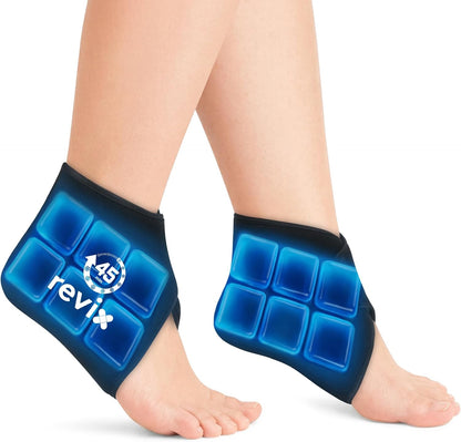 REVIX Ankle Ice Pack Wrap for Plantar Fasciitis with 45-Min Long Lasting Cold, Reusable Foot Ice Pack with Ice Grid Design, Cold Compress Therapy for Achilles Tendonitis, Swelling & Sprained Ankle