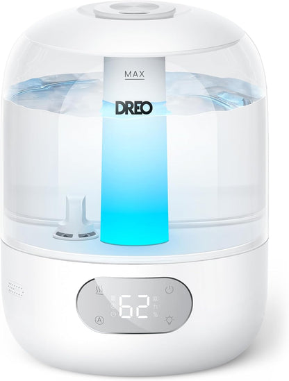 DREO Humidifiers for Bedroom, 3L Top Fill 30H & 26dB Quiet Runtime for Large Room, Cool Mist Ultrasonic Humidifier with Humidity Sensor, Night Light for Home, Baby, Nursery, Plants, 360° Nozzle, Black