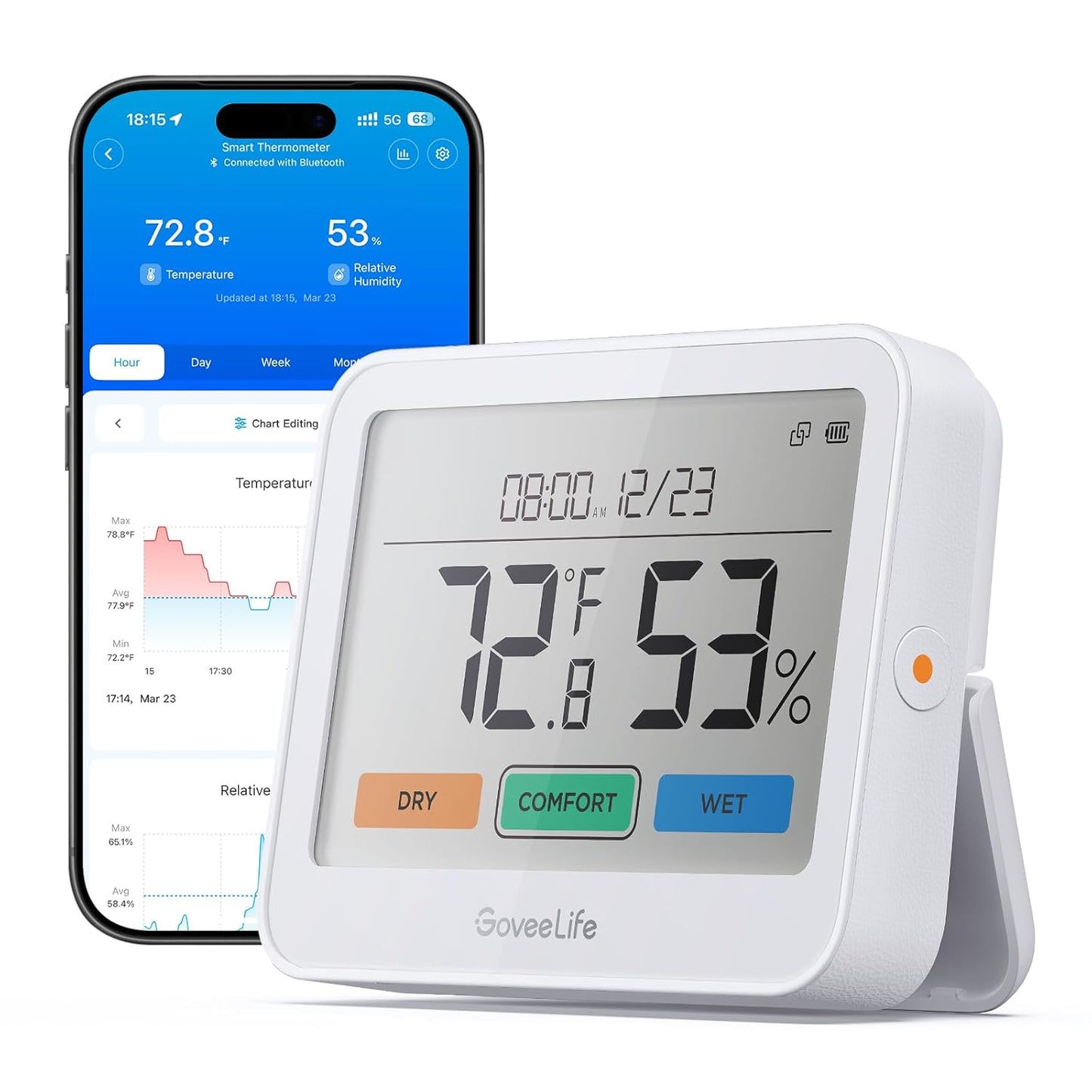 GoveeLife WiFi Thermometer Hygrometer, 5-in-1 Temperature and Humidity Monitor with Weather Station, Remote Sensor, Large LCD Display, Indoor Thermometer for Home Baby Room Greenhouse 3-Pack