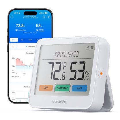 GoveeLife WiFi Thermometer Hygrometer, 5-in-1 Temperature and Humidity Monitor with Weather Station, Remote Sensor, Large LCD Display, Indoor Thermometer for Home Baby Room Greenhouse 3-Pack