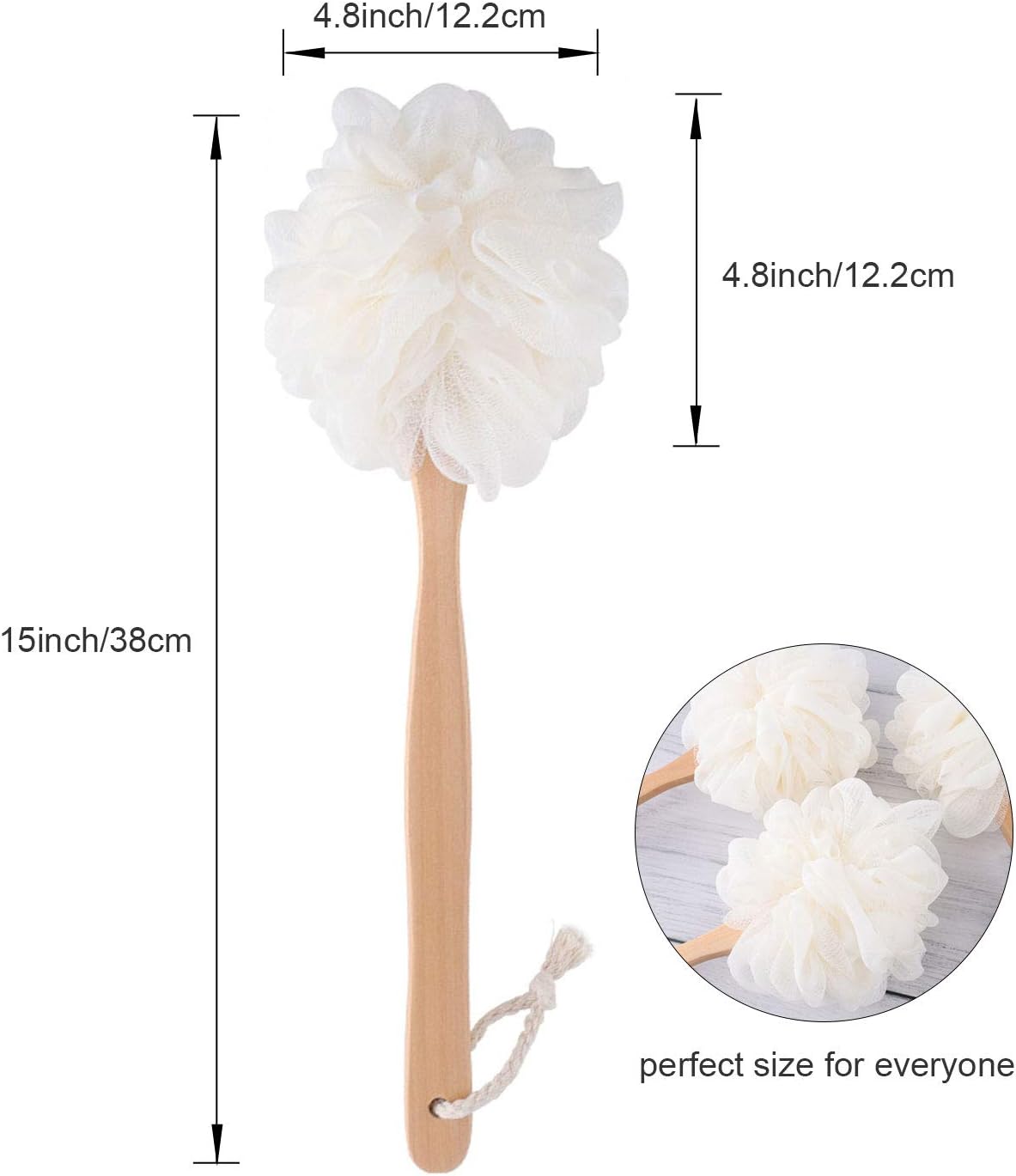 Back Scrubber for Shower & Body, Long Handle Bath Brush with Loofah Sponge, Exfoliating Shower Brush for Men and Women