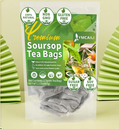 Kuting Soursop Tea Bags, 100% Natural Tea, Sugar Free, Gluten Free, Soy Free, Non-GMO, 60 Count Round Eco-Conscious Teabags