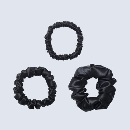 ZIMASILK 100% Mulberry Silk Hair Scrunchies, Best For Women And Girls’ Hair 19 Momme Elastic Hair Bands for Ponytail Holder Gentle And No hurt (3 Pack, Black)