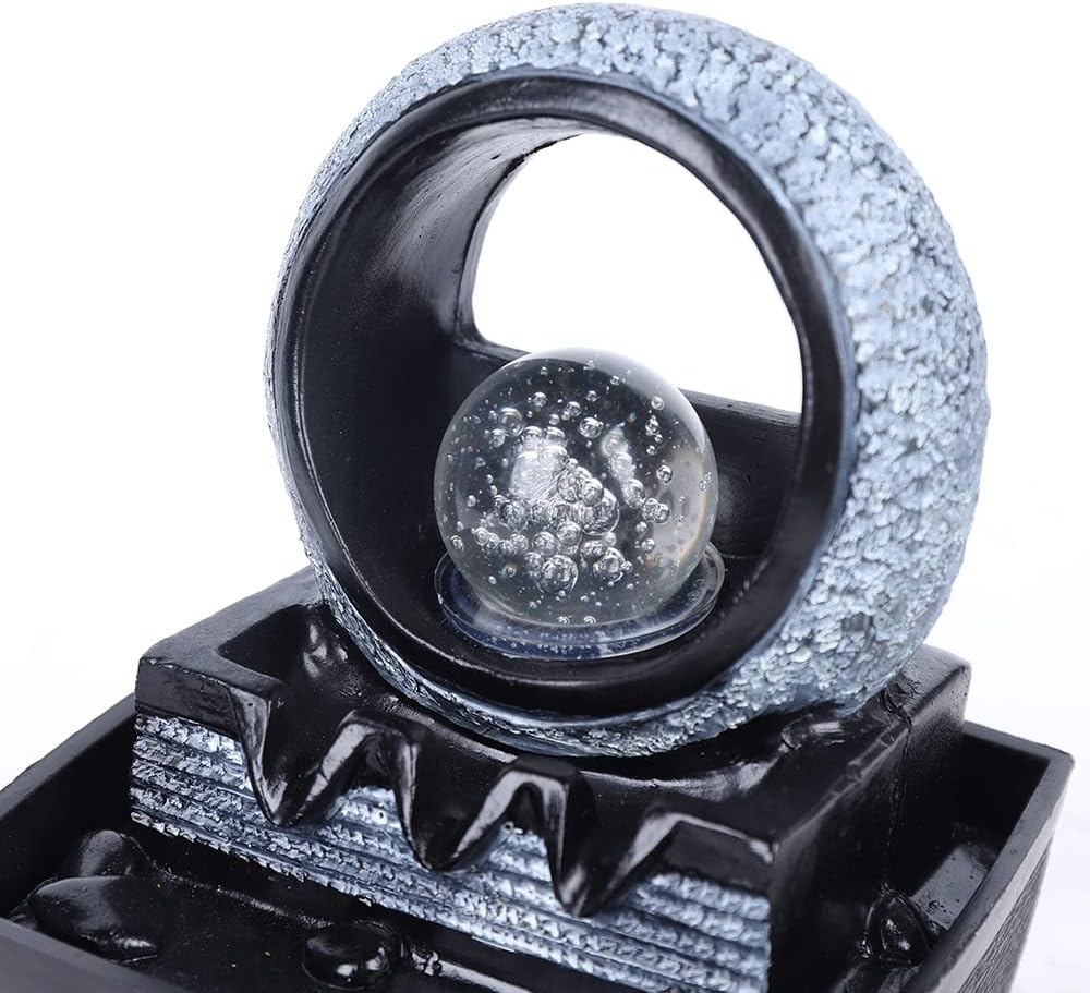 Indoor Tabletop Fountain, Mini Waterfall Fountains with Rolling Ball & LED Light, Fountain Fengshui Indoor Decoration with Silent Pump, for Zen Meditation, Fortune, for Home & Office