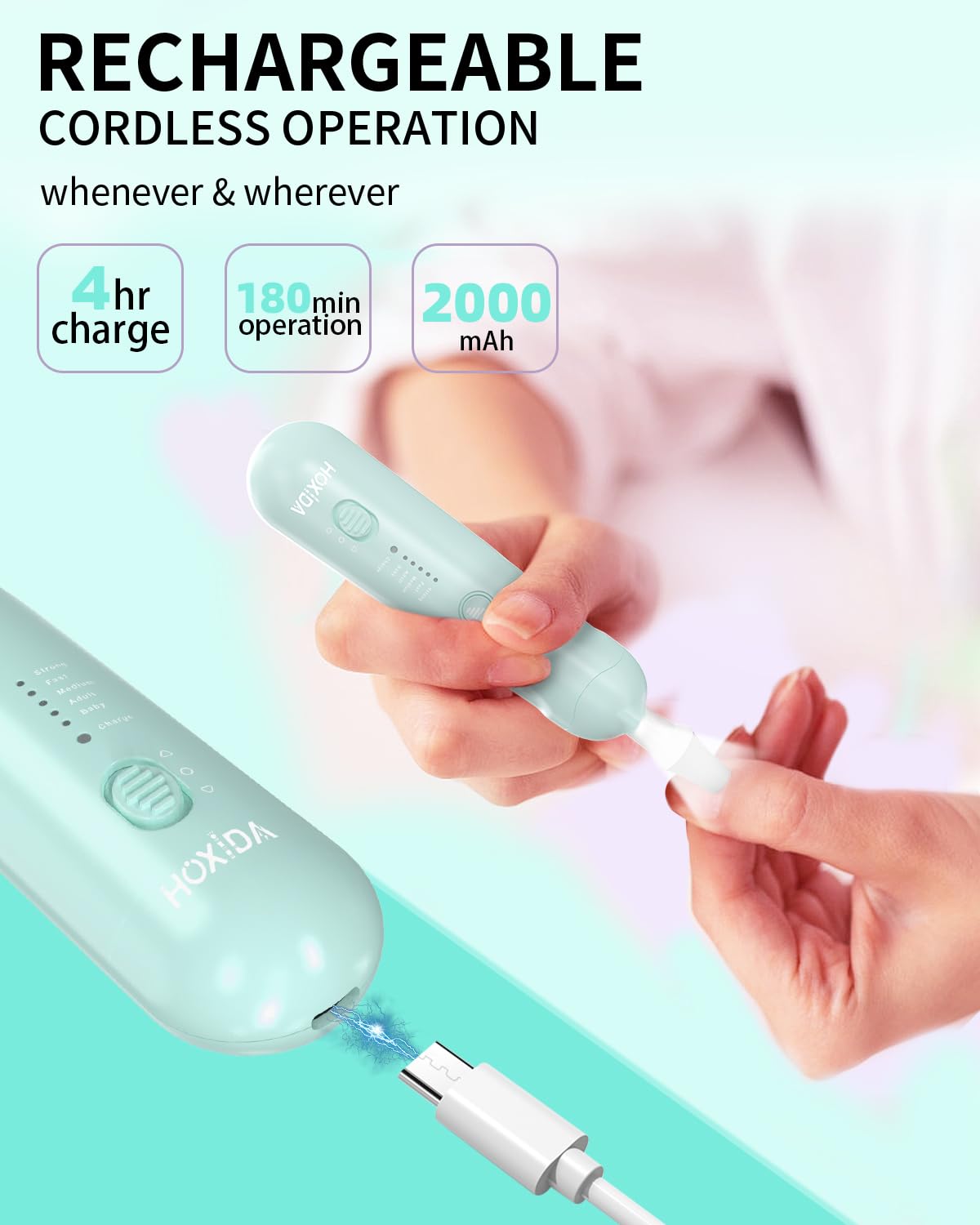 Hoxida Manicure Pedicure Kit, Professional Nail Grinder for Senior Thick Toenail, Cordless Electric Nail File, 5 Speeds Pedicure Tools for feet Callus Remover, Nail Drill for Women Hand Feet Care