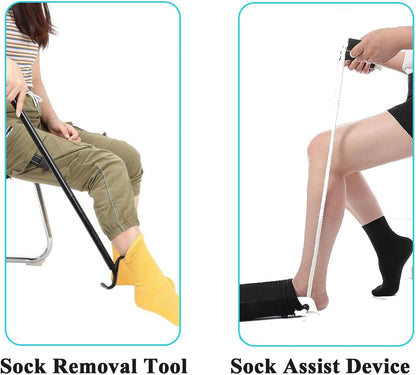 Sock Aid Device for Seniors Kit (Sock Aide and Dressing Stick) - Sock Helpers to Put on Your Socks No Bending - 35" Adjustable Extended Shoe Horn & Sock Puller Aid Easy On and Off