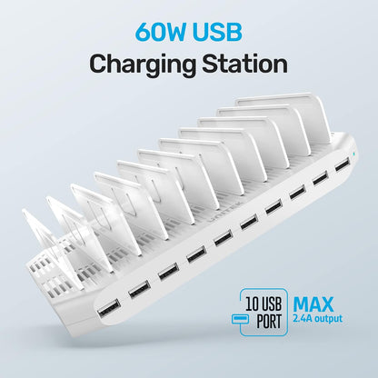 Unitek 10-Port Charging Station, USB Charger Organizer for Multiple Device