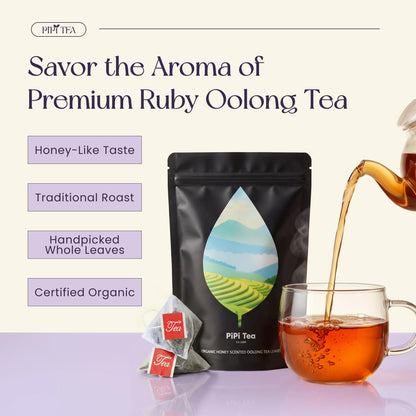 PiPi Tea Organic Oolong Tea Bags – Whole Leaf, 20 Bags (4g Each) – Cortisol & Calming Tea for Anxiety, Stress, Weight Loss – Bulk Loose Leaf Oolong Tea