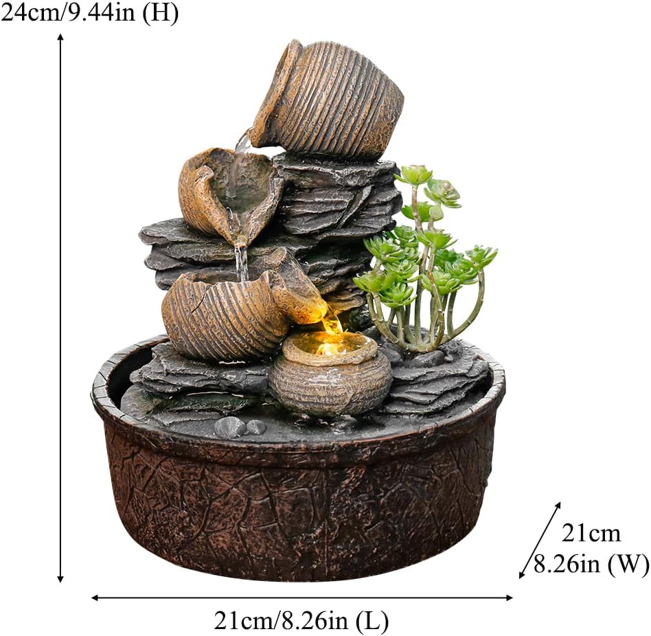 Indoor Waterfall Tabletop Fountain with LED Lights,Zen Water