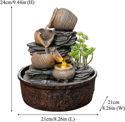 Indoor Waterfall Tabletop Fountain with LED Lights,Zen Water
