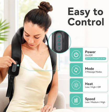 Snailax Cordless Neck Massager with Heat for Pain Relief Deep Tissue, 4D Kneading,Rechargeable Shiatsu Back Neck Massager for Neck, Shoulders Back，Gift for Father