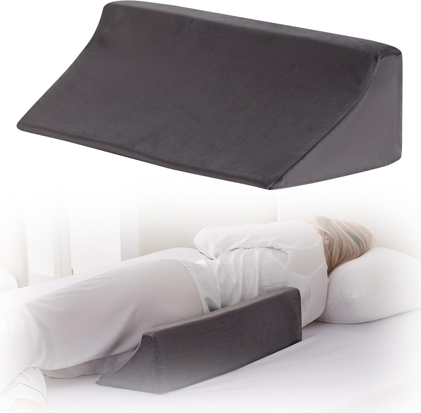 Bedluxe Knee Pillow for Back Sleeping, Leg Pillow Knee Wedge Pillow, Memory Foam Wedge Pillows for Legs Post Surgery, Triangle Pillow for Knee Support, Leg Elevation, Knees Hip Back Pain Relief, White