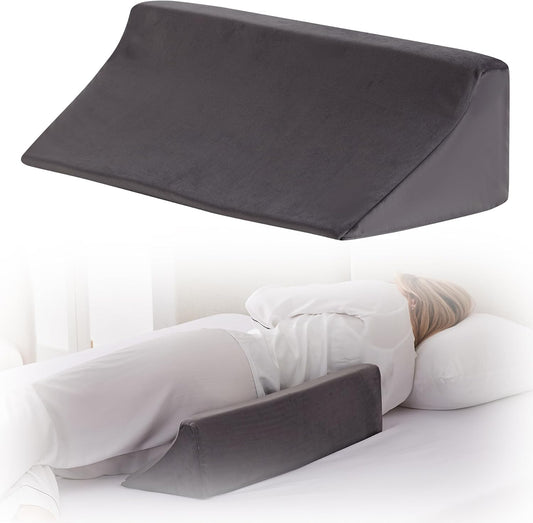 Bedluxe Knee Pillow for Back Sleeping, Leg Pillow Knee Wedge Pillow, Memory Foam Wedge Pillows for Legs Post Surgery, Triangle Pillow for Knee Support, Leg Elevation, Knees Hip Back Pain Relief, White