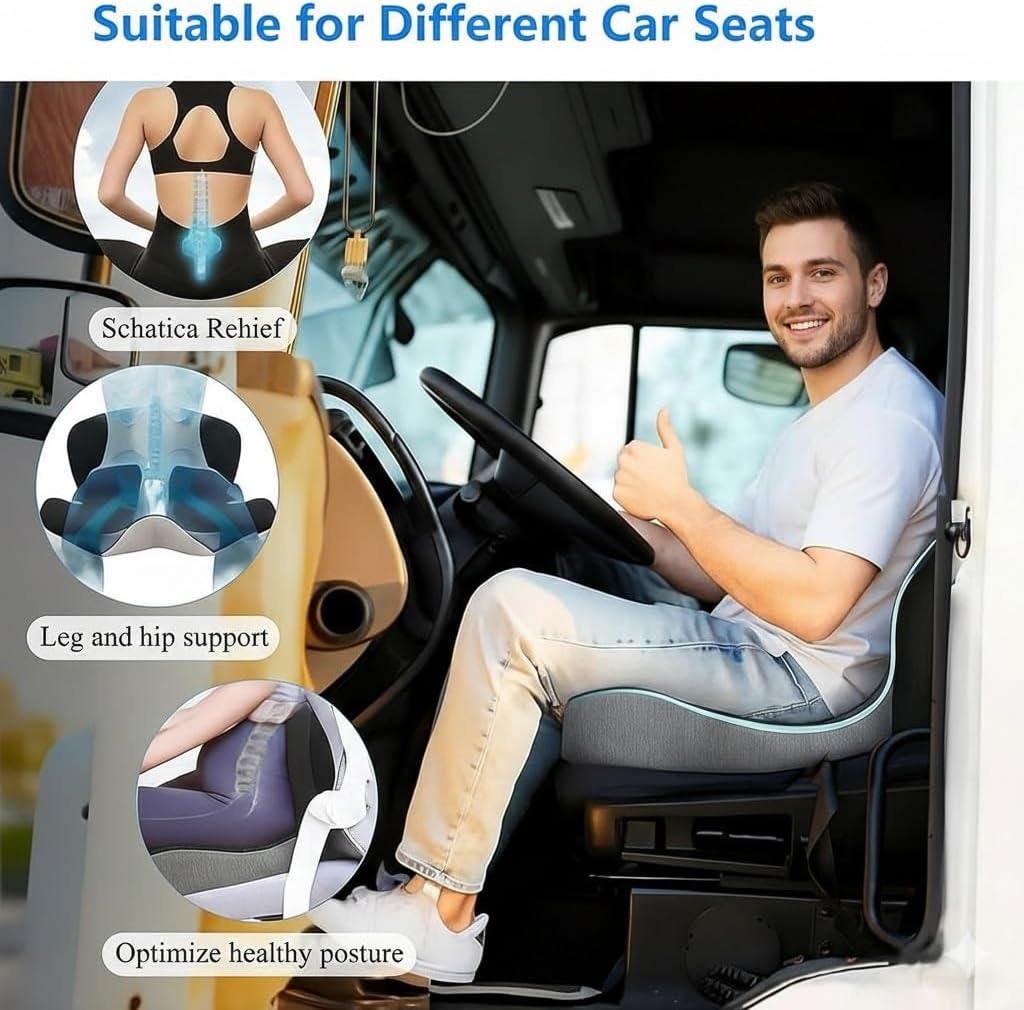 Ergonomic L-Shaped Memory Foam Seat Cushion with Lumbar Support, Designed to Help Relieve Tailbone, Coccyx & Lower Back Pain for Office,Truck, Car & Travel (Black)