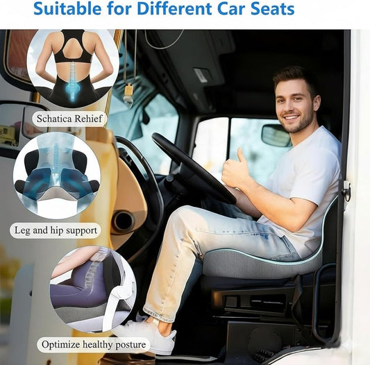 Ergonomic L-Shaped Memory Foam Seat Cushion with Lumbar Support, Designed to Help Relieve Tailbone, Coccyx & Lower Back Pain for Office,Truck, Car & Travel (Black)
