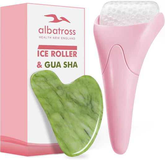Gua Sha & Ice Roller for Face, Small Gifts, Facial Tools for Puffiness and Redness Reducing Skin Care Routine, Self Care Massage Gift for Women Men