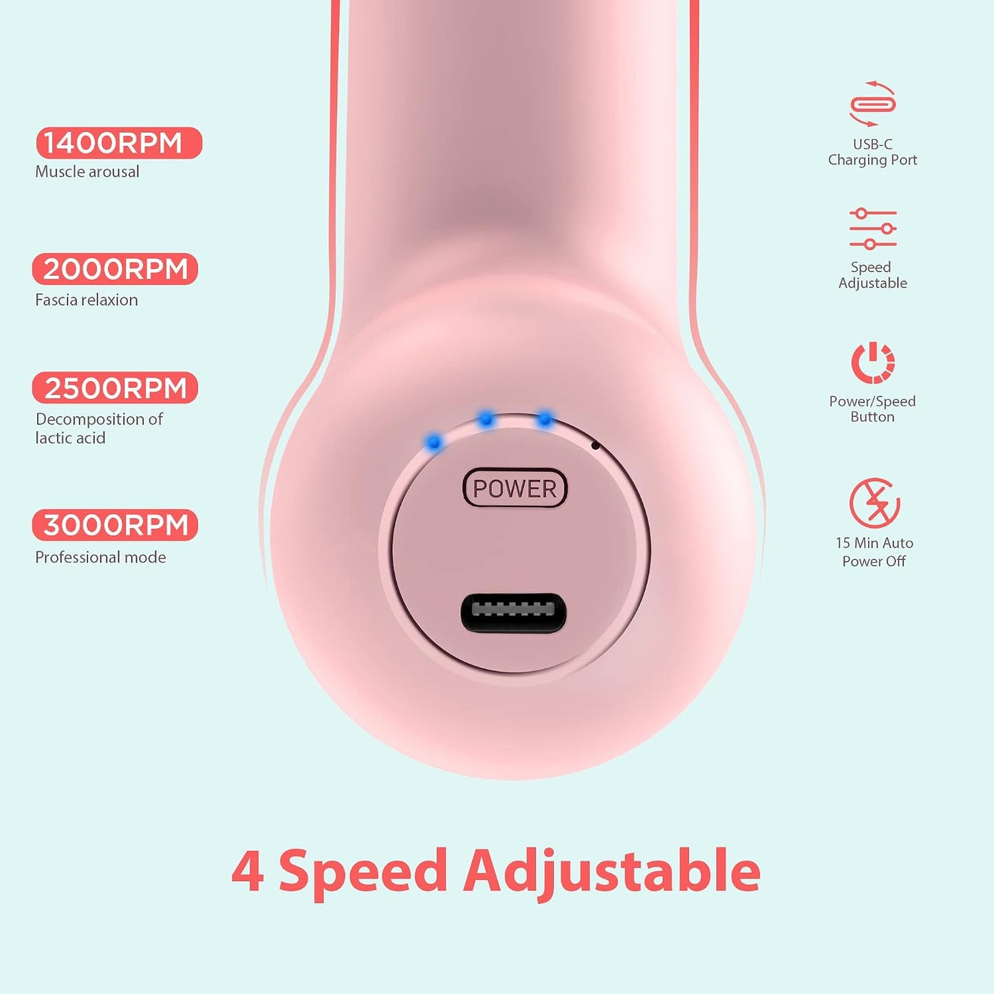NEPQ Mini Massage Gun, Powerful Fascial Gun Portable Deep Tissue Percussion Muscle Back Head Massager for Pain Relief with 4 Massage Heads High-Intensity Vibration Rechargeable Small Massage Gun