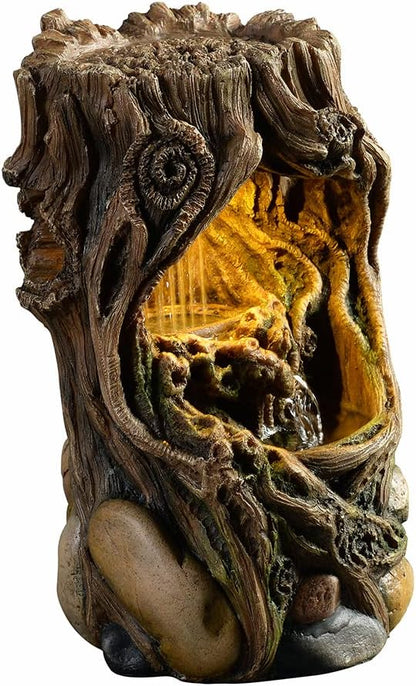 GOSSI Indoor Water Fountain Stump Rain Drop Meditation Desk Fountain Artistic Relaxation Waterfall for Home and Office Decor (22013)