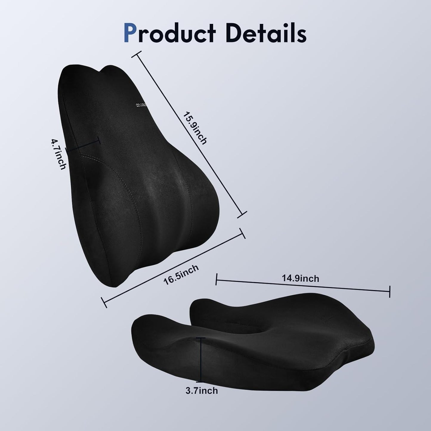 Coverado Car Lumbar Support Pillow and Car Neck Pillow Kit, Ergonomic Design Car Headrest Pillow for Driving, Relax Back Head Muscles Relieve Driving Fatigue, Breathable & Removable Cover, Gray