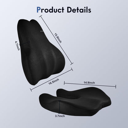 Coverado Car Lumbar Support Pillow and Car Neck Pillow Kit, Ergonomic Design Car Headrest Pillow for Driving, Relax Back Head Muscles Relieve Driving Fatigue, Breathable & Removable Cover, Gray