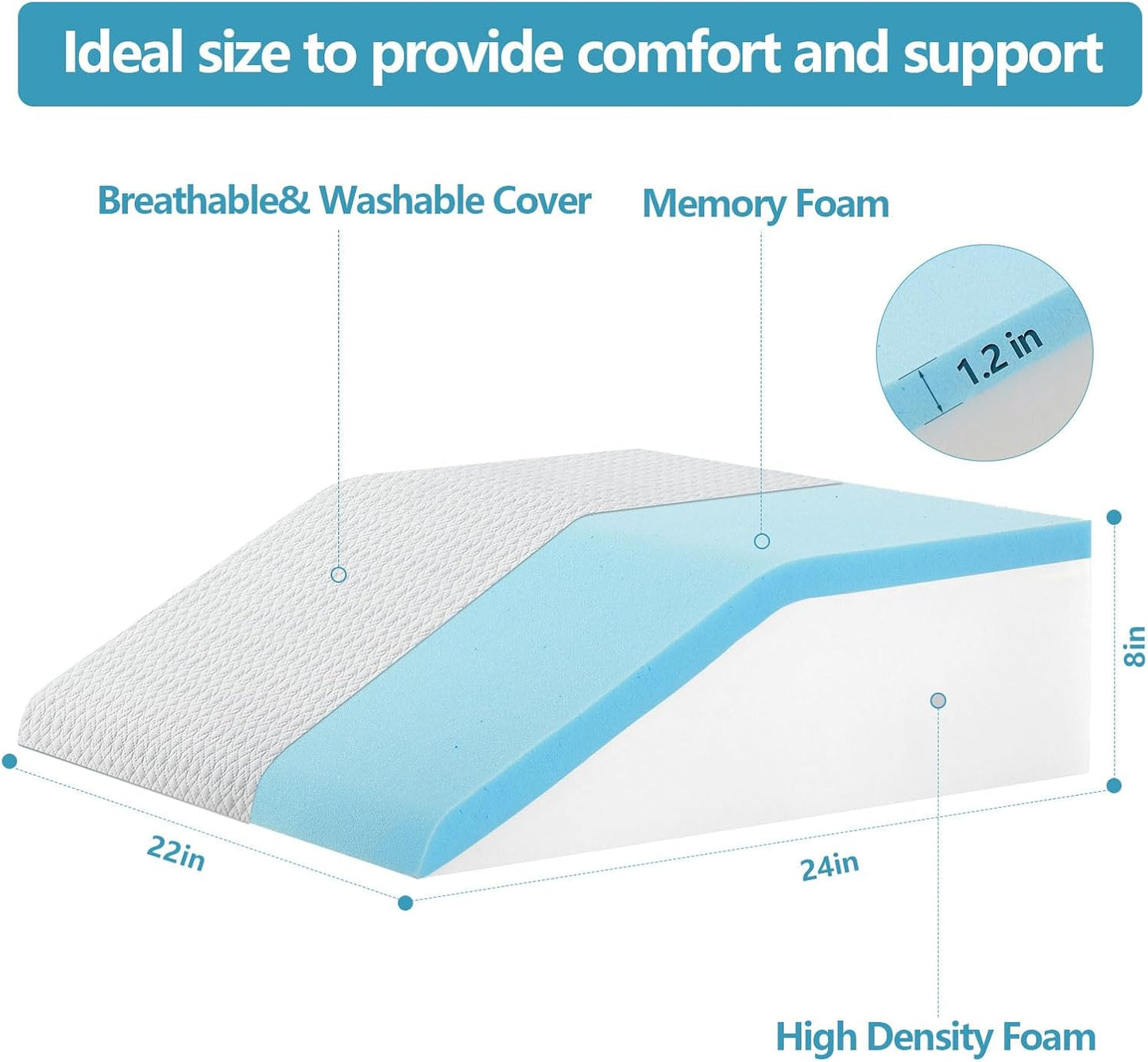 Nordjager Wedge Pillow for Sleeping & Resting, 24"x24"x10" Memory Foam Cushion with Grey and White Patterned Polyester Cover, Ideal for Bedroom & Living Room – Comfortable Support for Adults