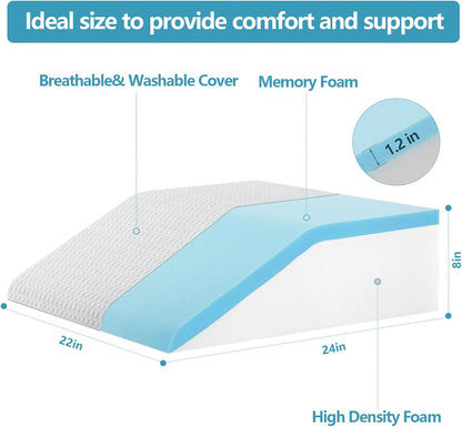 Nordjager Wedge Pillow for Sleeping & Resting, 24"x24"x10" Memory Foam Cushion with Grey and White Patterned Polyester Cover, Ideal for Bedroom & Living Room – Comfortable Support for Adults
