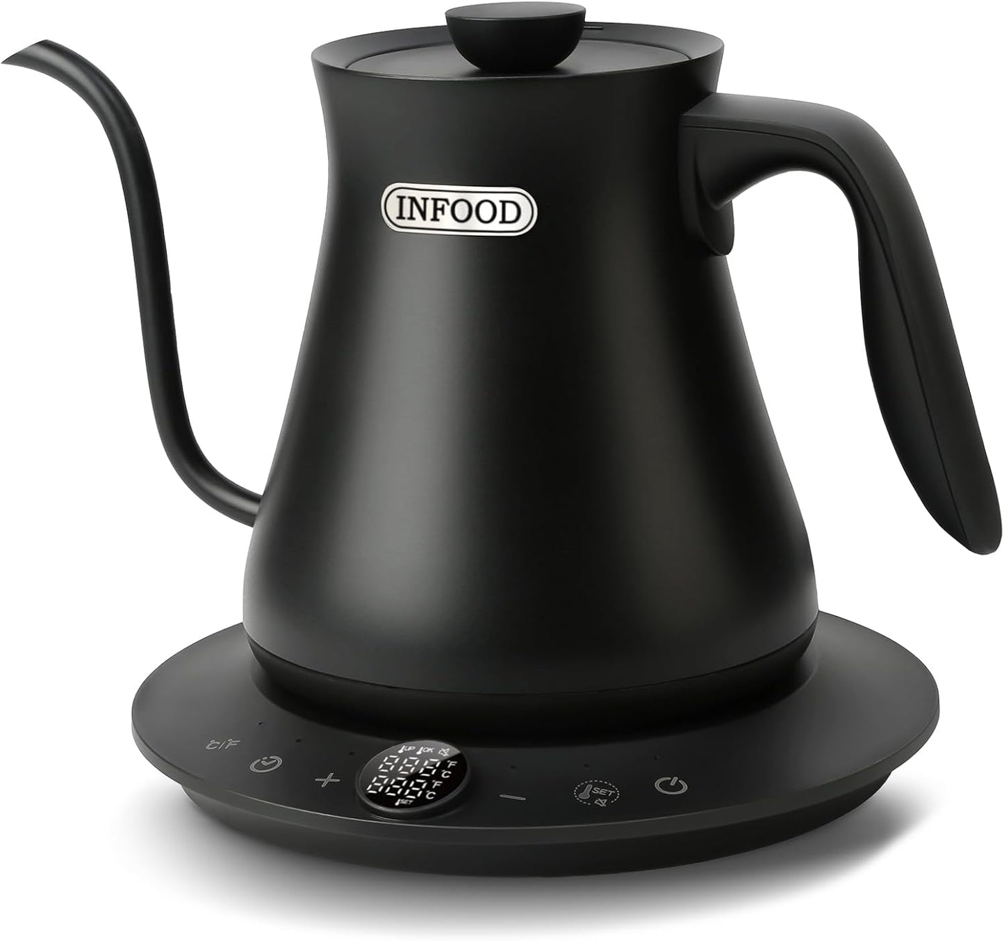INFOOD 0.8L Gooseneck Electric Kettle, Precise Temperature Control for Pour Over Coffee & Tea, 1200W Fast Boiling Water, Auto Shut Off, Scheduling, Stainless Steel, Floral Painted Design