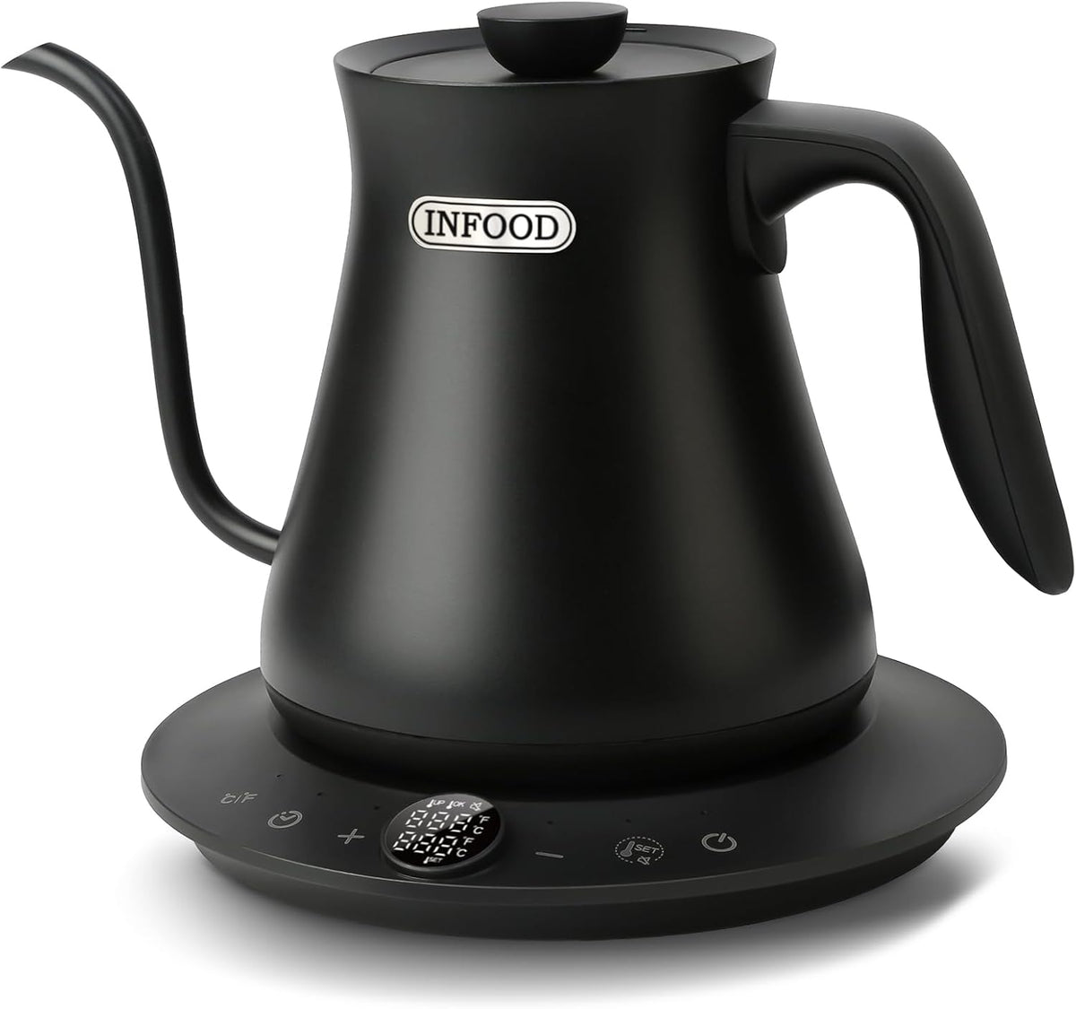 INFOOD 0.8L Gooseneck Electric Kettle, Precise Temperature Control for Pour Over Coffee & Tea, 1200W Fast Boiling Water, Auto Shut Off, Scheduling, Stainless Steel, Floral Painted Design