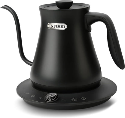 INFOOD 0.8L Gooseneck Electric Kettle, Precise Temperature Control for Pour Over Coffee & Tea, 1200W Fast Boiling Water, Auto Shut Off, Scheduling, Stainless Steel, Floral Painted Design