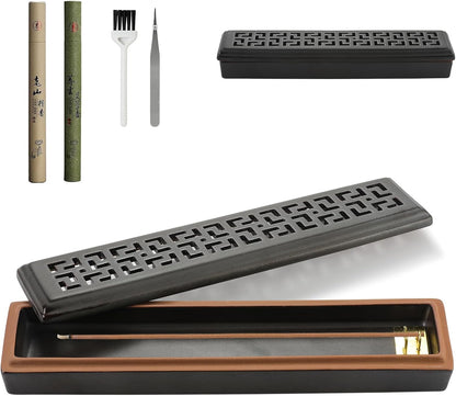 CEREMONY Incense Holder for Sticks, Ceramic Insence-Stick Holder Ash Catcher, Incense Holder Timkburner for Meditation Yoga Spa Room Incense Holder (Lever Brown)