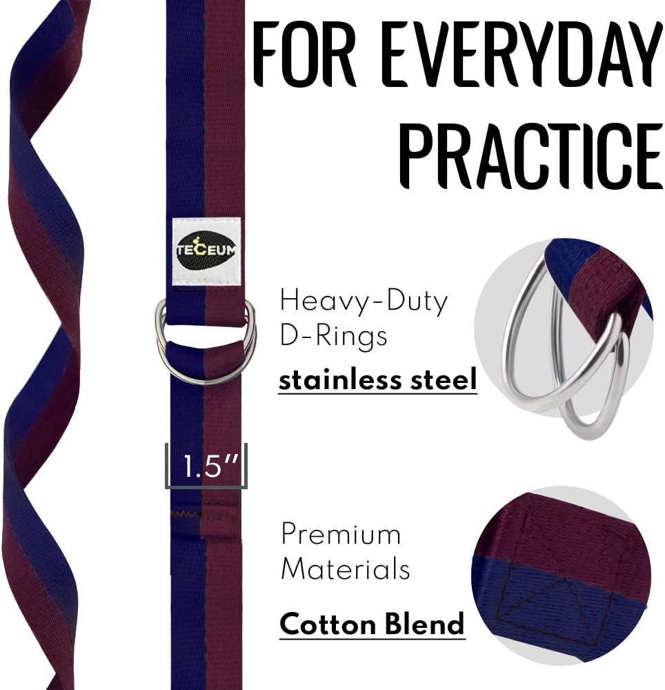 TECEUM 2 IN 1 Yoga & Mat Strap for Stretching – Cotton – 6/8/10 ft