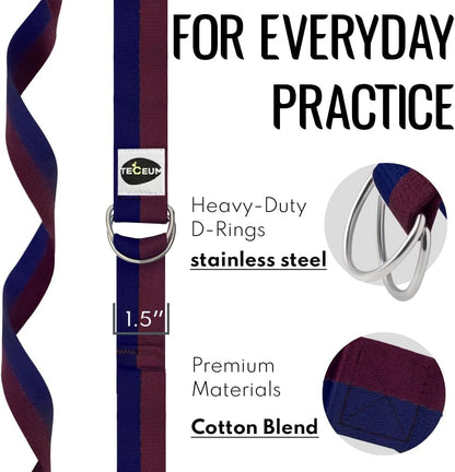 TECEUM 2 IN 1 Yoga & Mat Strap for Stretching – Cotton – 6/8/10 ft