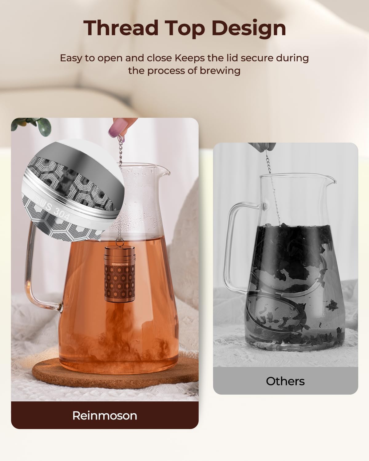 Reinmoson Large Tea Infuser for Loose Tea & Spice Infuser for Cooking, Extra Fine Mesh Tea Strainers, 304 Stainless Steel Loose Leaf Tea Steeper for Black Tea, Rooibos, etc