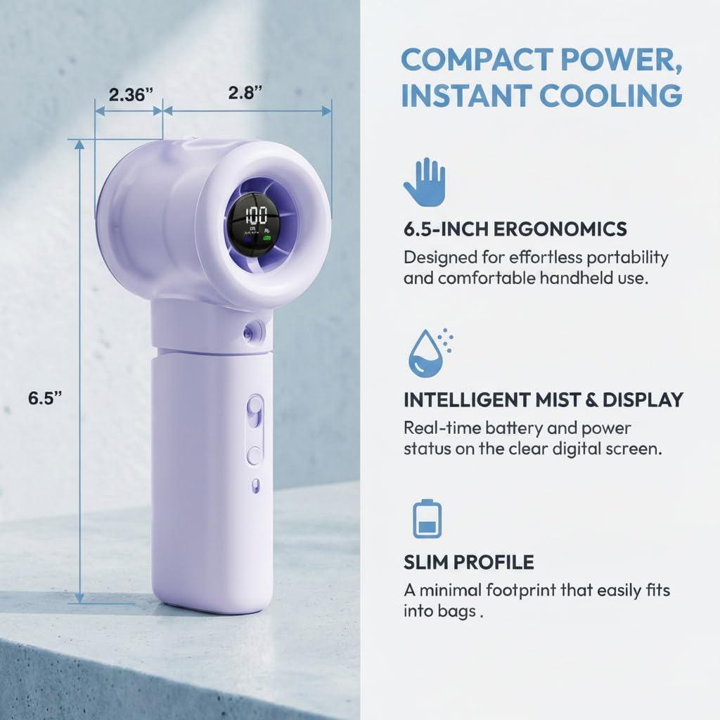 Handheld Turbo Misting Fan with LED Display & Safety Lock